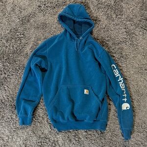 Carhartt Men's Blue Hoodie with Logo Sleeve